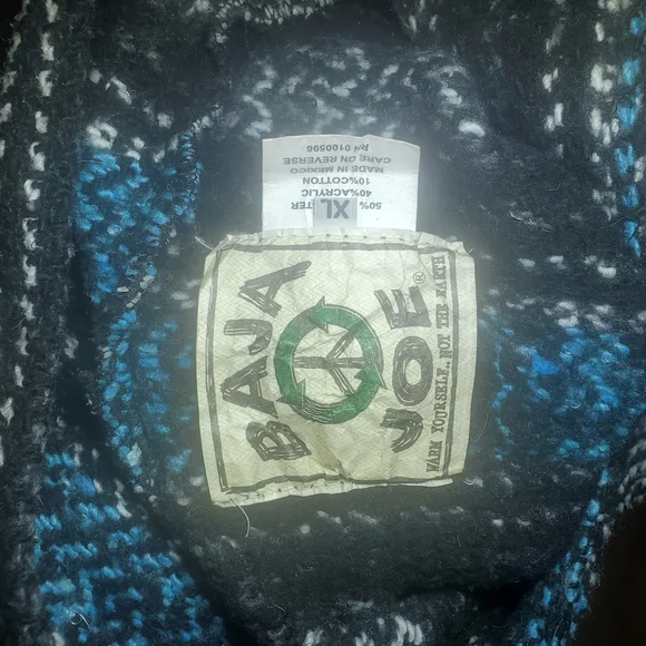 BAJA JOE Unisex XL Poncho Hoodie Knit Hippie Sweater Kangaroo Pocket Surfer Blue - Picture 4 of 4